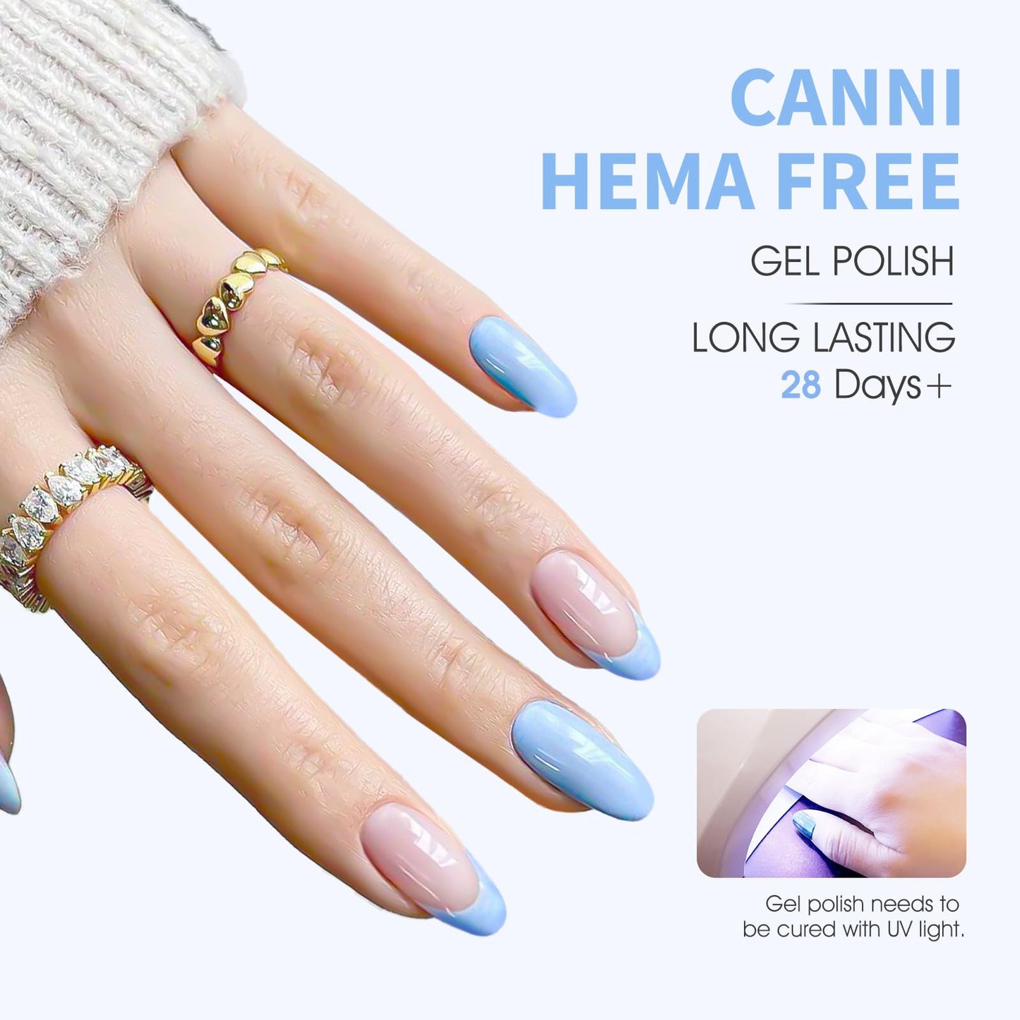 CANNI Baby Blue Gel Nail Polish, Light Blue Pastel Color, 1Pcs High Gloss Soak Off U V Gel Nail Polish for French Nail Manicure Salon DIY