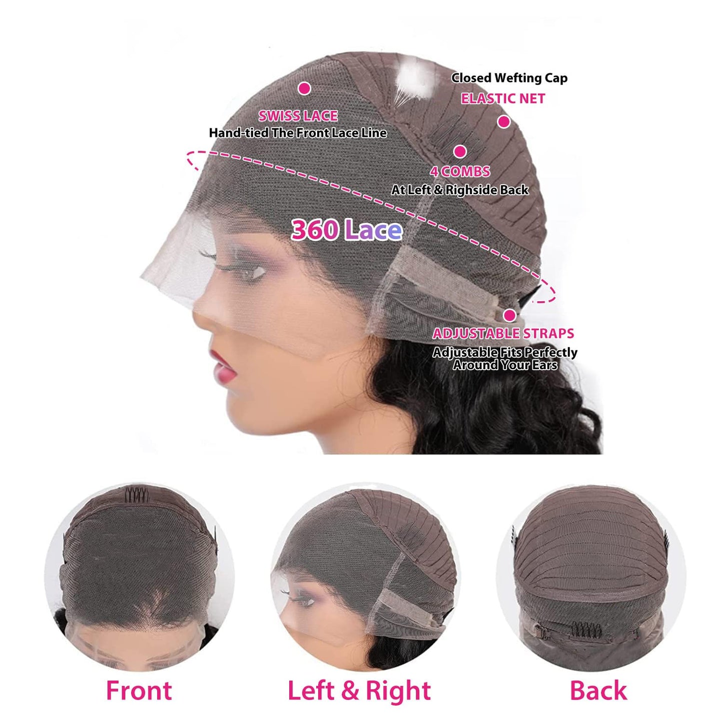 Brazilian Virgin 360 Lace Front Wigs - 200 Density, Body Wave, Pre-Plucked, Baby Hair, HD Transparent, Full Lace, 18 Inch