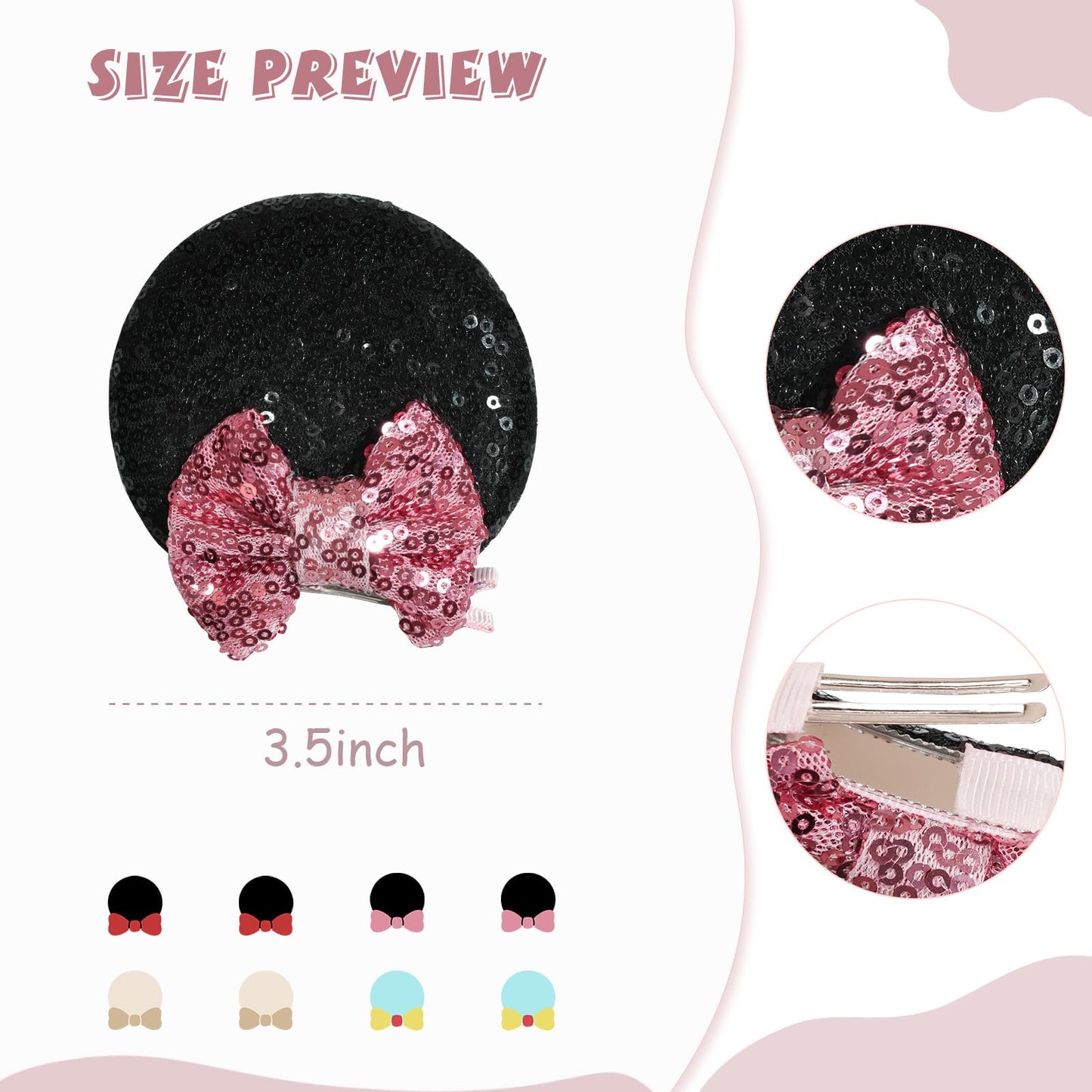 CellElection 8PCS Sequin Mouse Ears Hair Clips Glitter Hair Bows Cute Mice Ears Clips Barrettes for Women Girls Hair Accessories for Costume Party Favor Halloween Christmas Decoration