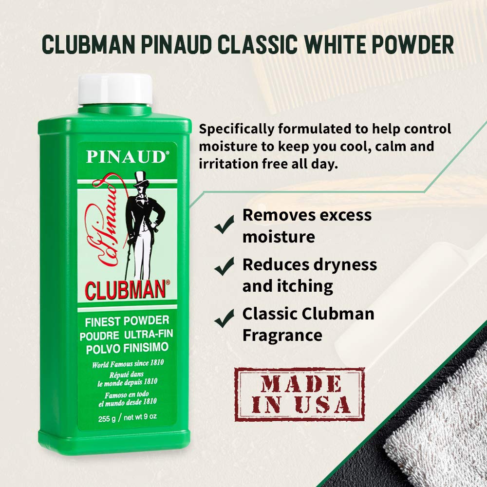 Clubman Pinaud Finest Powder, Classic White Powder for Men, Protection Against Sweat and Body Odor, 9 oz x 3 Packs