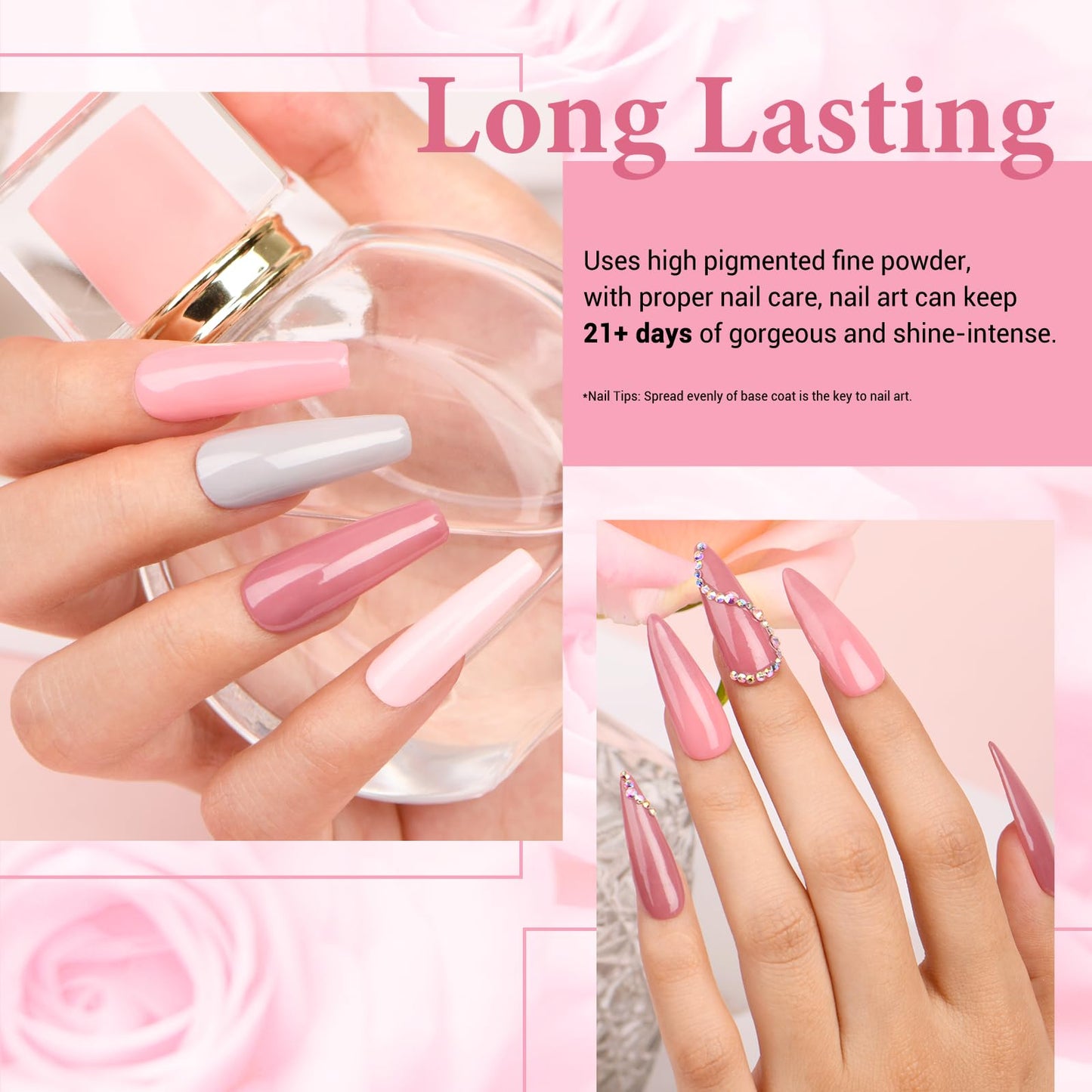 AZUREBEAUTY Dip Powder Nail Set, All Season 6 Colors Nude Pink Gray Dipping Powder Nail Starter Kit French Art Manicure DIY at Home Gifts for Women Girls, No Need Nail Lamp Cured