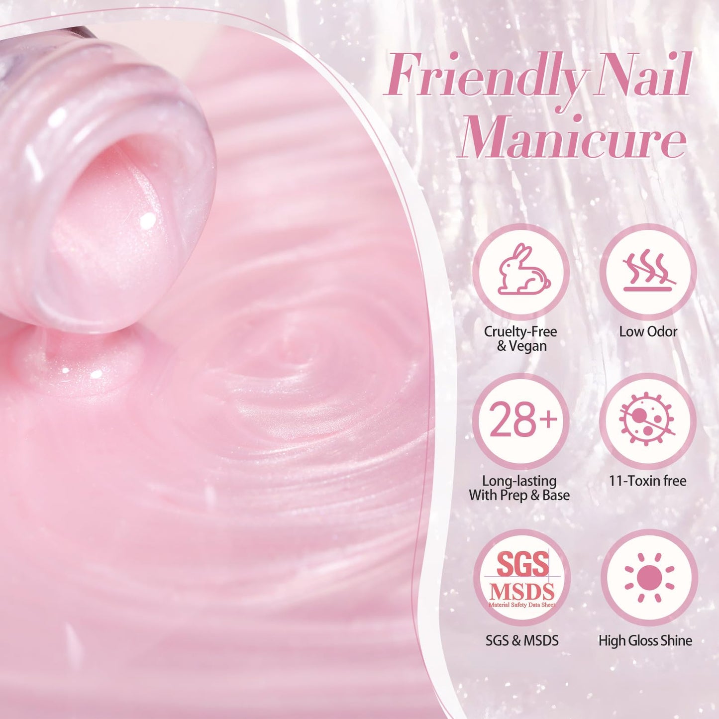 Born Pretty Pearl Gel Nail Polish, Pink Shimmer Glitter Shiny Pearlescent Nail Polish Mermaid Gel DIY Manicure Art Gift 15ML
