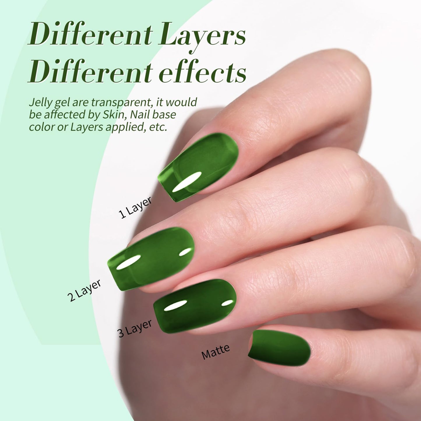 BORN PRETTY Jelly Green Milky White Gel Nail Polish Set Spring Summer Transparent Sheer Colors Gel Nail Kit for Salon Gel Manicure and Nail Art DIY at Home 6 Colors