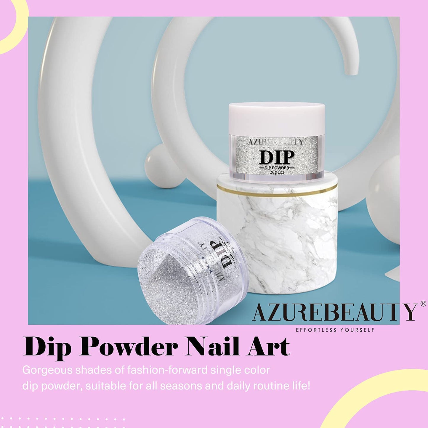 AZUREBEAUTY Dip Powder Silver Glitter Color, Gorgeous Sparkle Dipping Powder Shine Nail Art Starter Manicure Salon DIY at Home, Odor-Free and Long-Lasting, No Need Nail Lamp Curing, 1 Oz / 28g