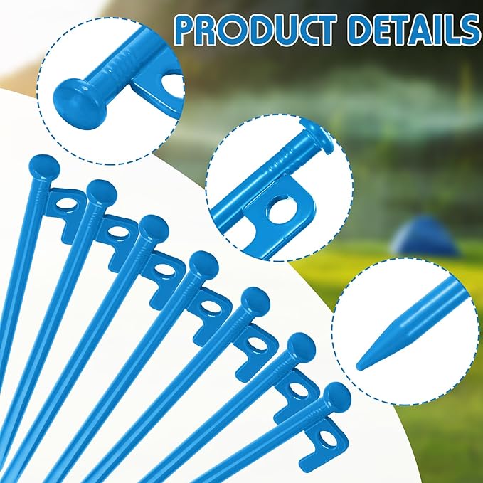 Blulu 24 Pcs 8/12/16 Inch Tent Stakes Heavy Duty Steel Metal Tent Pegs Unbreakable and Inflexible Metal Stakes Tent Spikes for Camping, Yard Decoration, Picnic, Tarp(Blue, 12 Inch)
