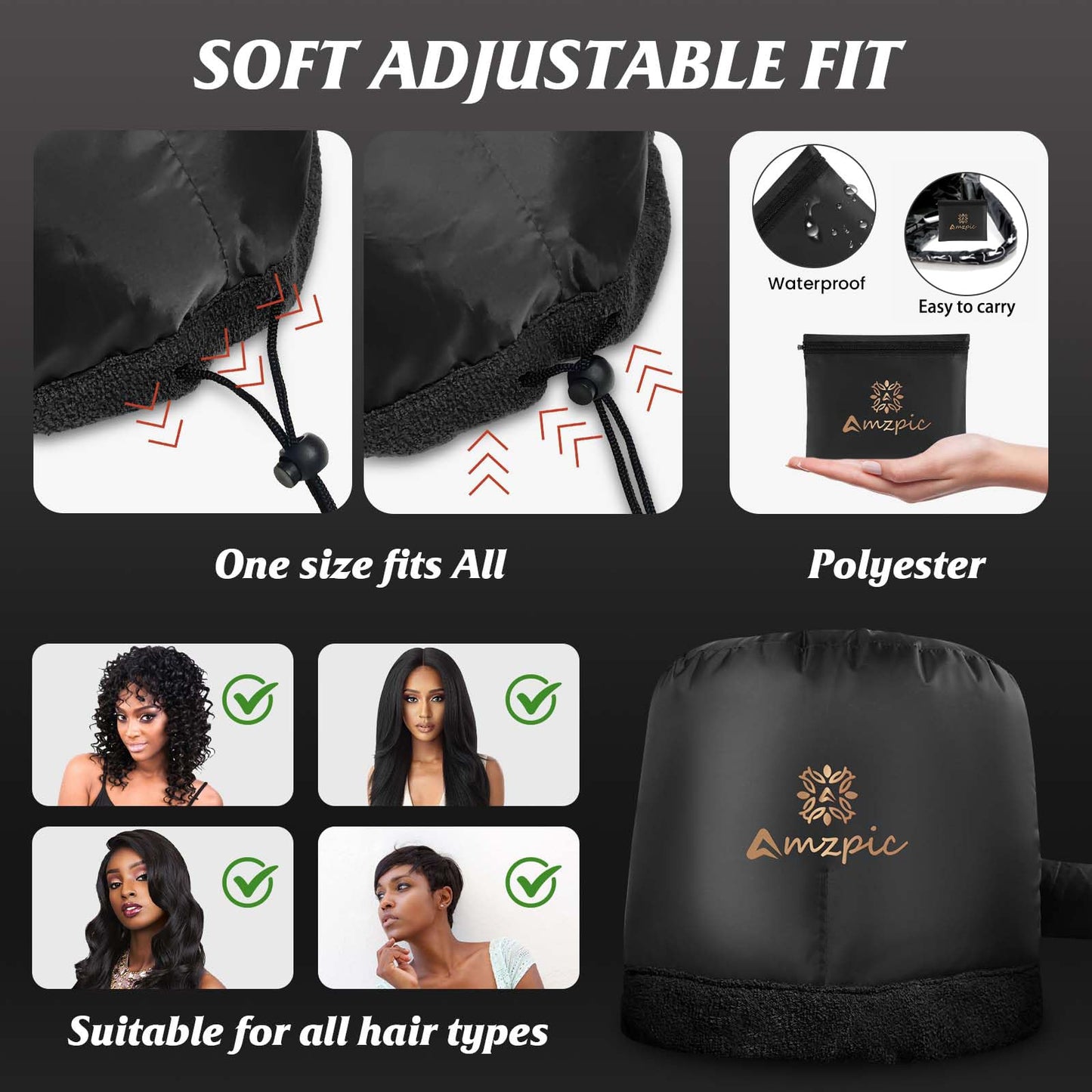 Bonnet Hood Hair Dryer Attachment - Headband Integrated Bonnet Hair Dryer for Speeds Up Drying Time at Home, Easy to Use for Styling, Curling and Deep Conditioning (Black,Adjustable)