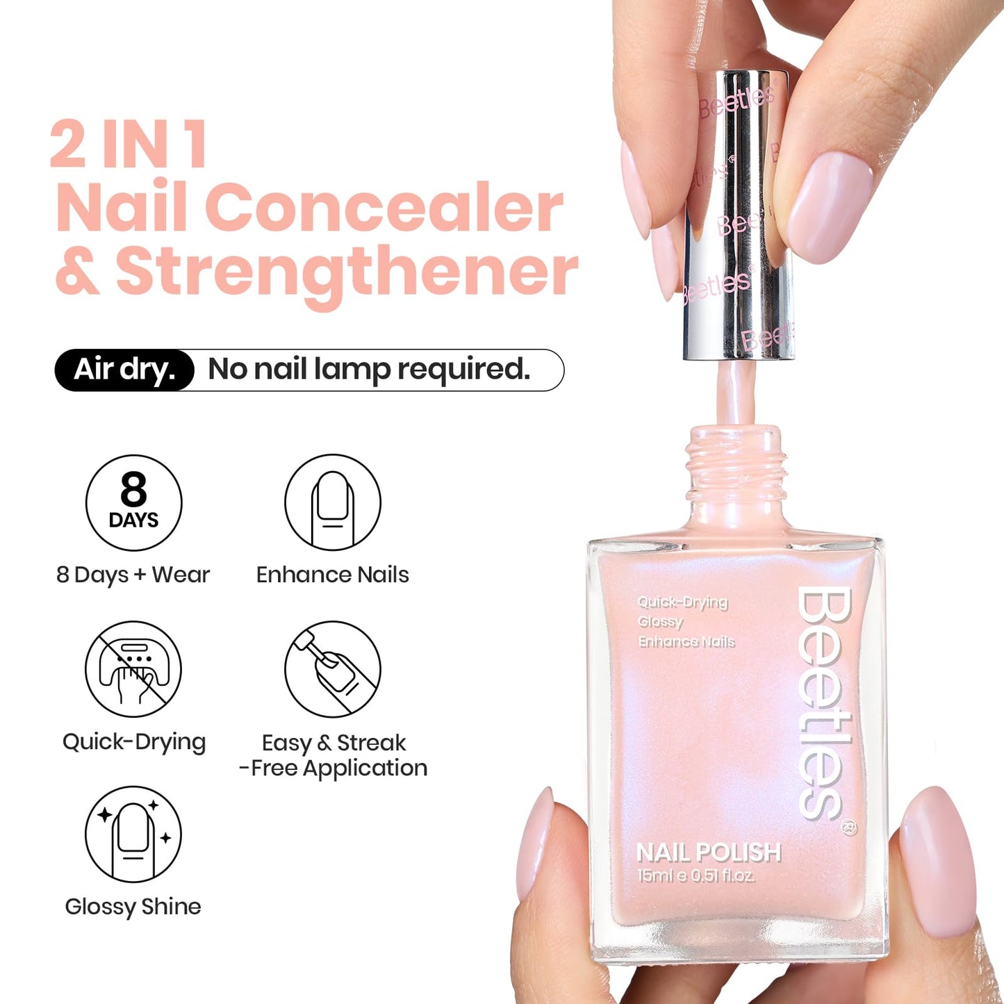 Beetles Nail Polish - Nude Nail Polish Glossy Nail Lacquer Nail Concealer Fast Dry Quick Shimmer Blue Nail Strengthener and Growth Treatment for Thin and Damaged Nails,0.51 FL OZ