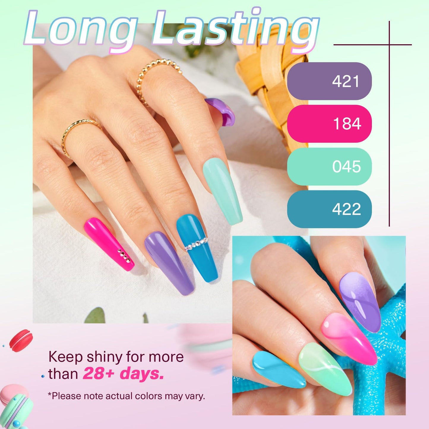 AZUREBEAUTY Dip Powder Nail Kit Starter, Spring Summer Bright Pastel Green Hot Pink Purple 4 Colors Dipping Powder Liquid Set with Base/Top Coat Activator for French Nail Art Manicure DIY Easter Gift