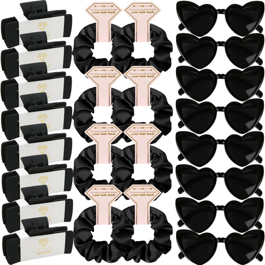 Bridesmaid Scrunchies Proposal Gifts 4.1inch square Hair Claws Bachelorette Hair Clip heart sunglasses Girls gift for Wedding Party Favors (Black)
