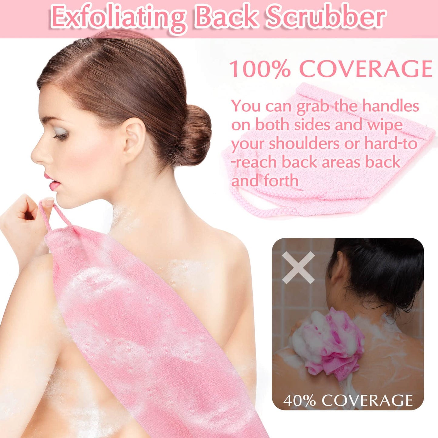 Anezus Exfoliating Shower Bath Gloves Back Scrubber Set for Body, Face, Shower, Bath, Scrub and Exfoliator (Pink)