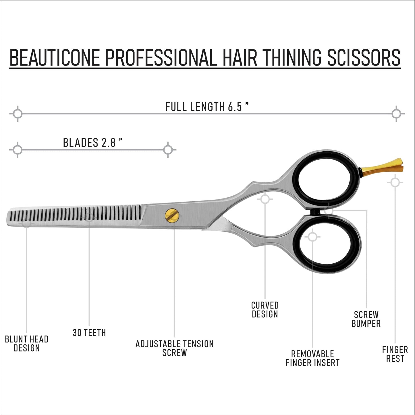 BEAUTICONE Hair Cutting & Thinning Scissors Set | Professional Stainless Steel Barber Shears | Hairdressing Scissors | Smooth & Sharp Edge Blades - for Men/Women (Fix Screw Scissors Set Silver)