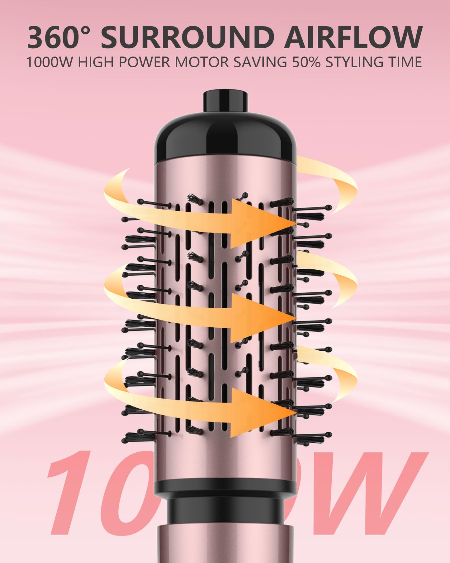 ANWA Rotating Hair Dryer Brush, 4-in-1 Hot Air Styler and Rotating Brush, Rotating Blow Dryer Brush with 2 Detachable Brushes(1.5"& 2"), Black