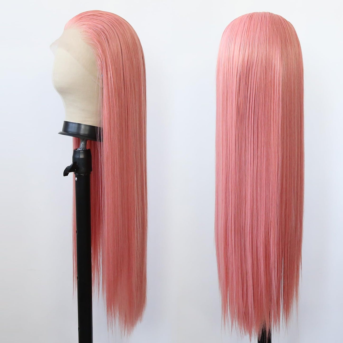 BTWTRY Light Pink Wig Long Straight Rose Pink Synthetic Lace Front Wigs Pre Plucked Natural Hairline for Black Women Heat Resistant Fiber Hair Cosplay Daily Wear Wig (Rose Pink)