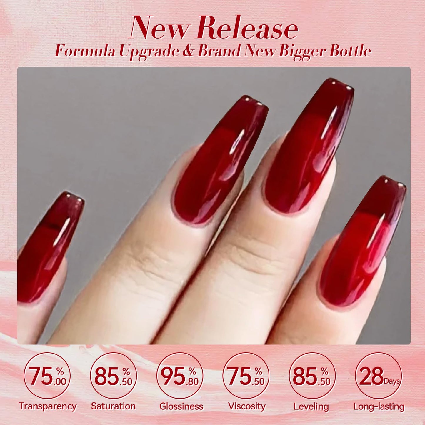 Born Pretty Jelly Burgundy Gel Nail Polish Christmas Jelly Red Gel Polish Sheer Wine Red Natural Translucent Soak Off Hema-Free Gel Polish Nail Art DIY 15ML