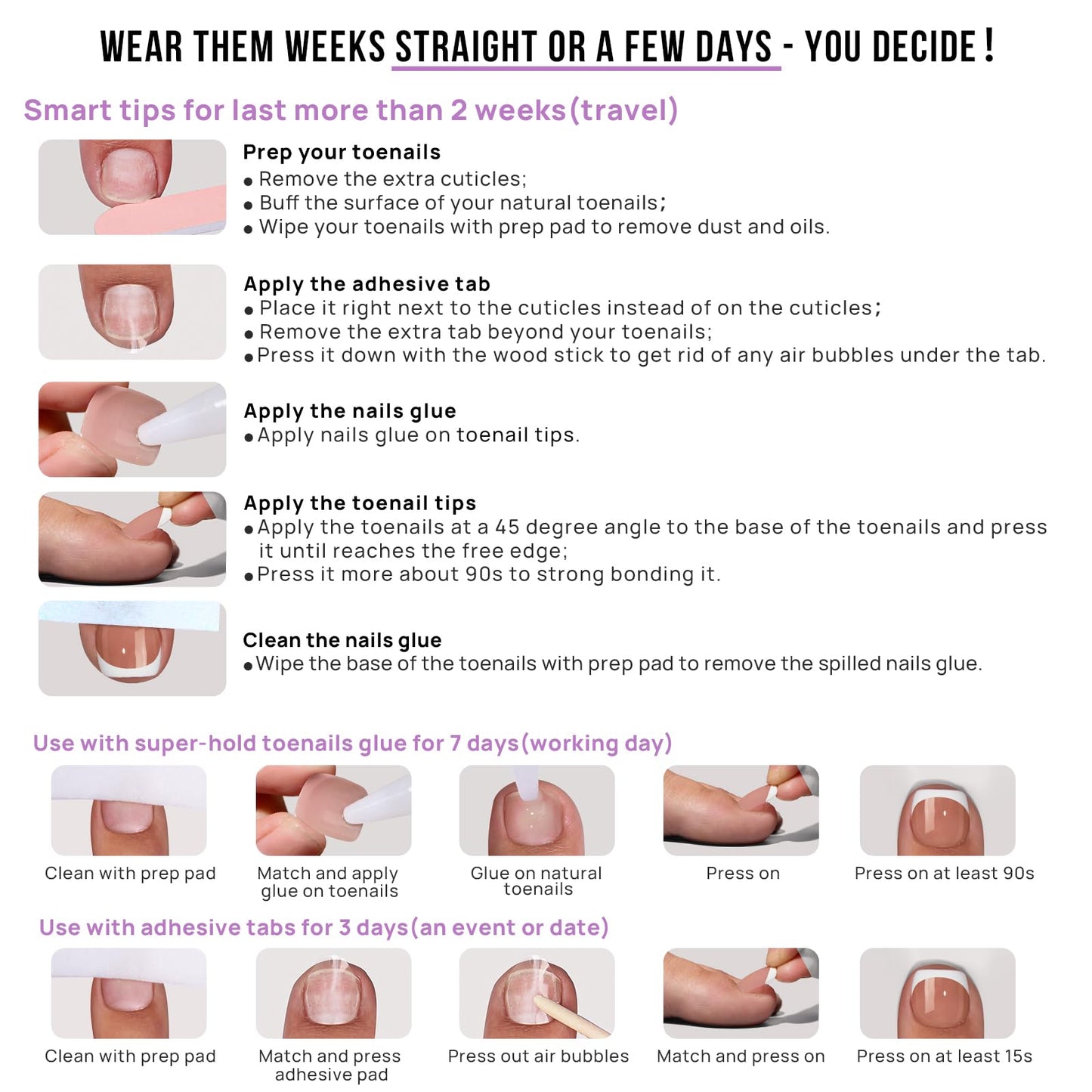 BTArtbox Press on Toenails Short, White French Tips Toenail Press Ons Square for Women, Fit Perfectly Press on Toe Nails with Glue, Fake Toenails in 16 Sizes- 32 Toenails Kit, Champ