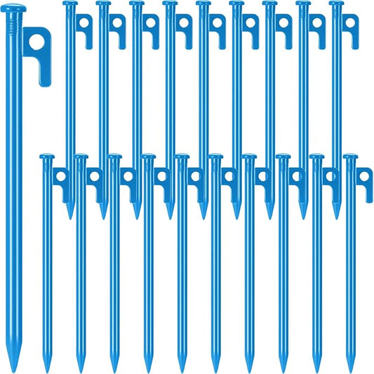 Blulu 24 Pcs 8/12/16 Inch Tent Stakes Heavy Duty Steel Metal Tent Pegs Unbreakable and Inflexible Metal Stakes Tent Spikes for Camping, Yard Decoration, Picnic, Tarp(Blue, 16 Inch)