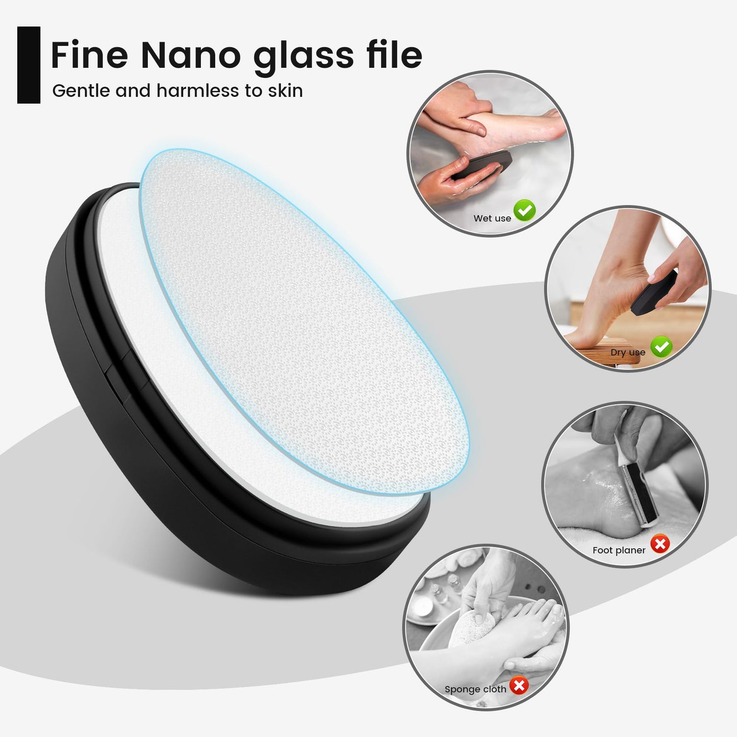 BEZOX Nano Glass Foot Pumice Stone Callus Remover with Cover – Gentle Glass Foot File Scraper, Effective Feet Scrubber for Dead Skin, and Portable Pedi Egg Foot Care Tool - Black