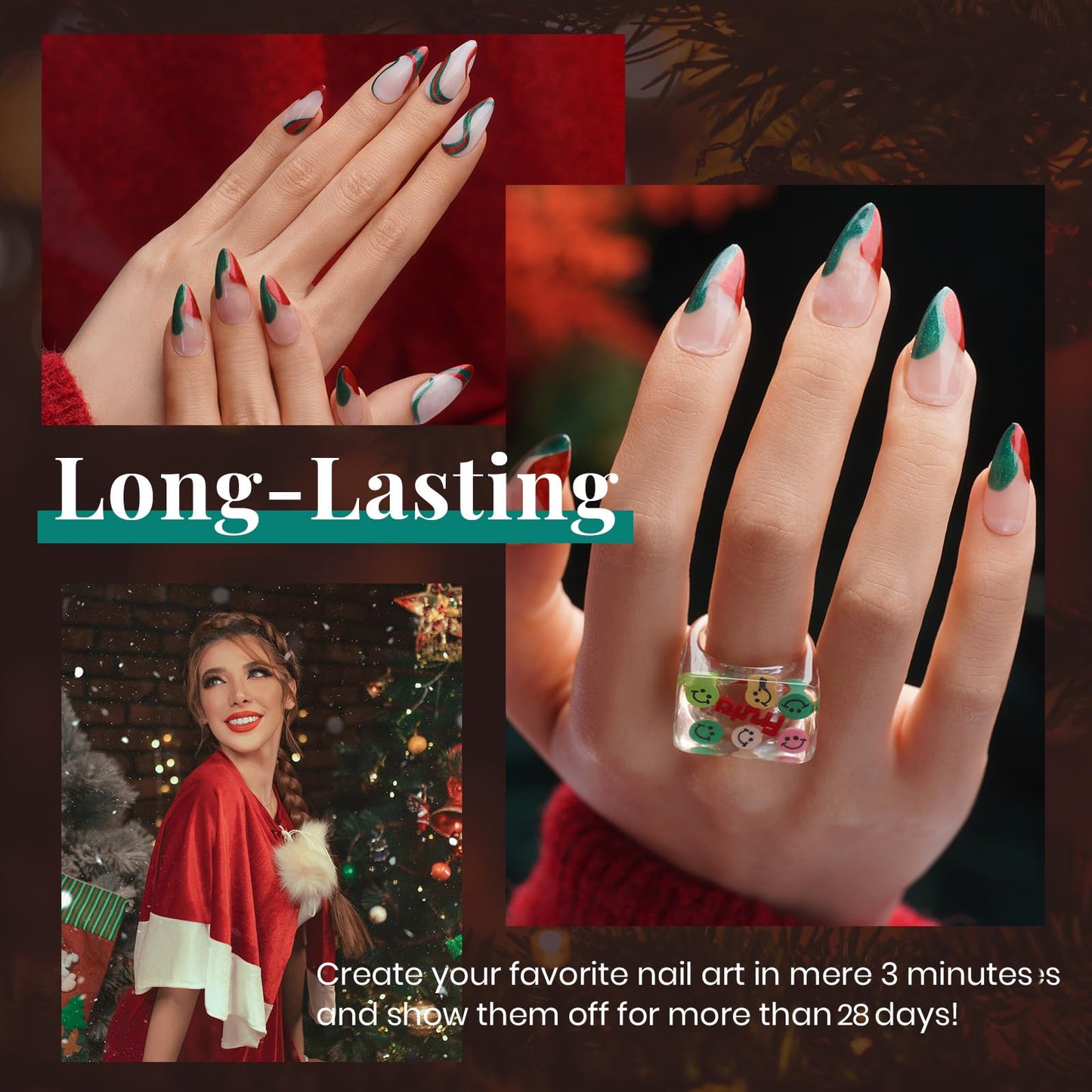 Beetles Gel Nail Polish, Red Sparkle Green Glitter Gold Silver Winter Gel Polish Dark Green Dark Red Gel Polish Kits Soak Off Nail Lamp Uv LED Cured for Nail Art Design for Women