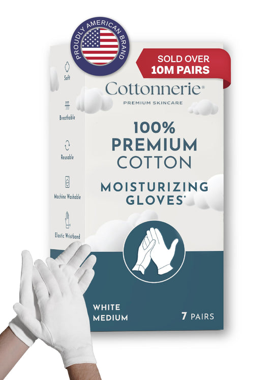 Cottonnerie Cotton Gloves for Dry Hands Sleeping, Moisturizing Gloves Overnight, Hand Moisturizer Gloves, Moisture Gloves for Dry Hands Overnight, Sleeping Gloves, Eczema Gloves, Medium 7 Pair