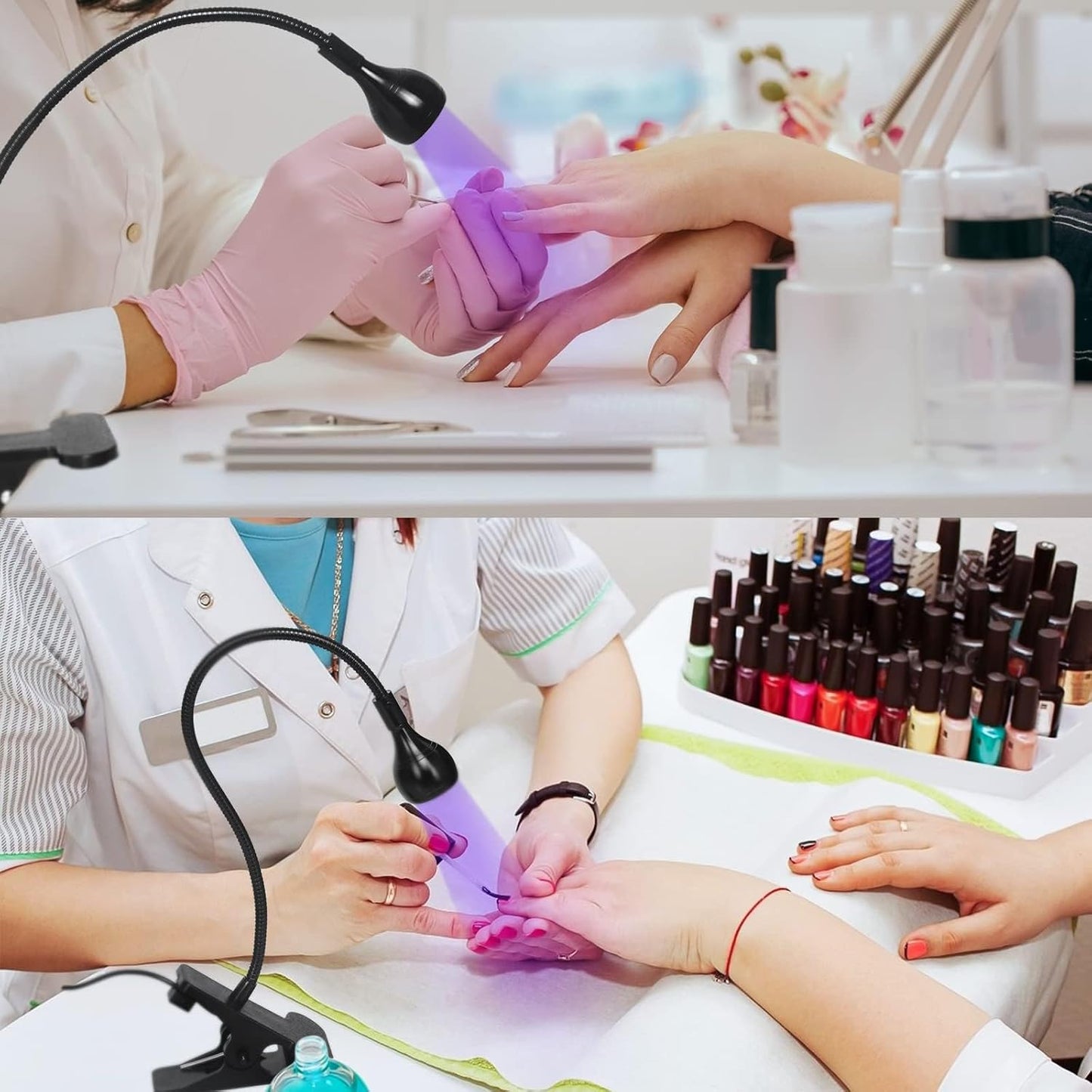 AORAEM Nail Lamp with UV Protection Gloves,3W LED Nail Manicure Dryer 35NM Curing Light with Black Gooseneck and Clamp for Gel Nails