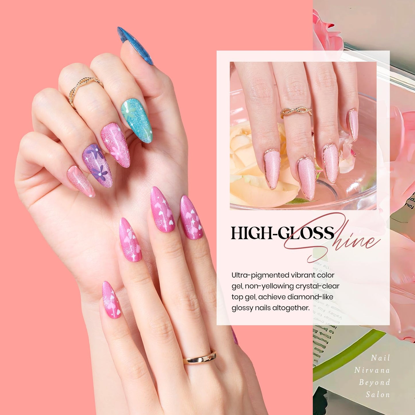 beetles Cat Eye Gel Nail Polish Set, 24Pcs Glitter Gel Nail Polish Blue Pink Purple Green Shimmer Colors Nail Polish with Magnet Stick Glossy & Matte Gel Top Base Coat UV Gift for Women & Girls