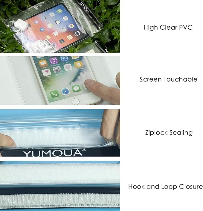 Clear Waterproof Bags 5 Pack Set, Watertight Pouch Holder for Document Map Camera Mobile Phone Car Key, fits Kayaking Boating Hiking Water Sports