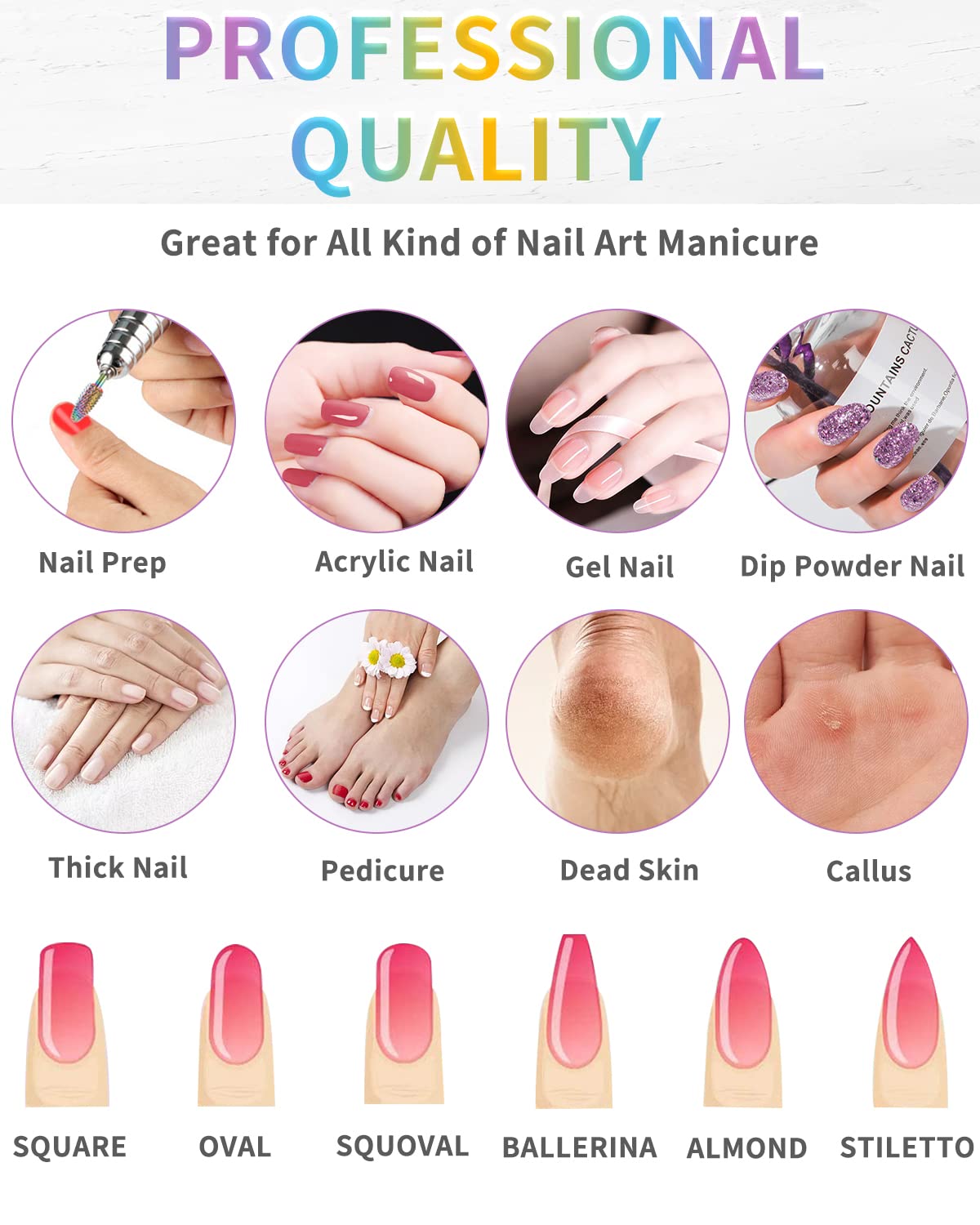 BQAN Nail Drill Bits, 17Pcs Tungsten Carbide Drill Bit Set, Professional 3/32'' Nail Bits For Nail Drill Efile, Acrylic Nails, Manicure Pedicure, Home Salon Nail Art Supplies