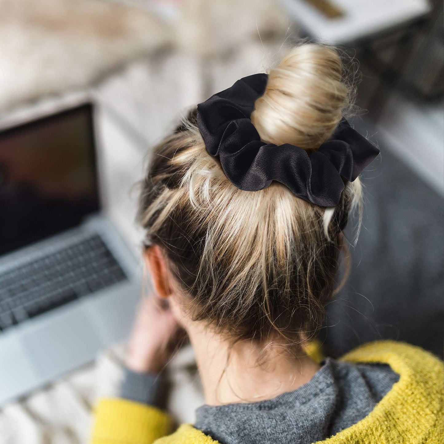 CEELGON Black Satin Silk Scrunchies for hair Big Scrunchies Satin Packs for Hair Scrunchies 10 Pack (Black)