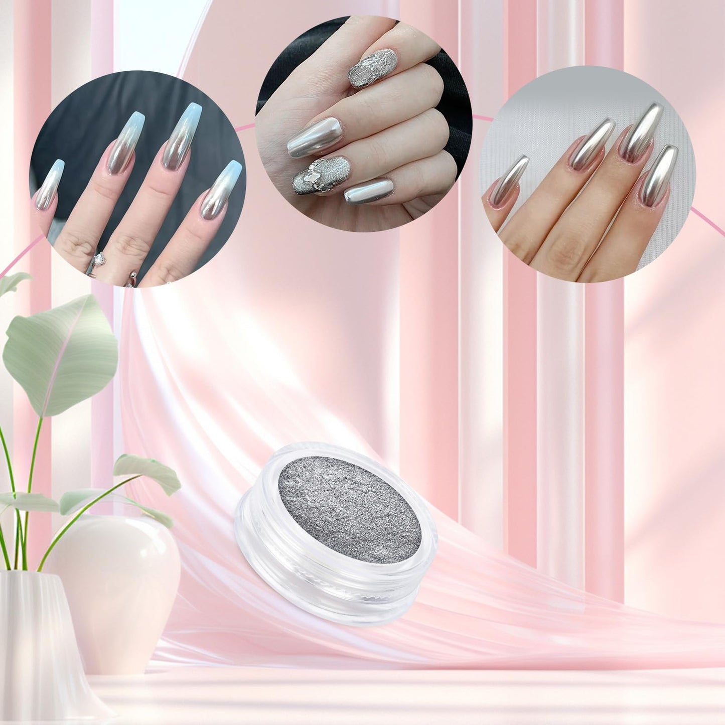Artdone 8 Jars Chrome Nail Powder Magic White Pearl Kit Mirror Effect Silver Metallic Holographic Dip Nail Powder For Resin Craft & Nail Art Fimo, Decoration Iridescent Aurora Mermaid Pigment