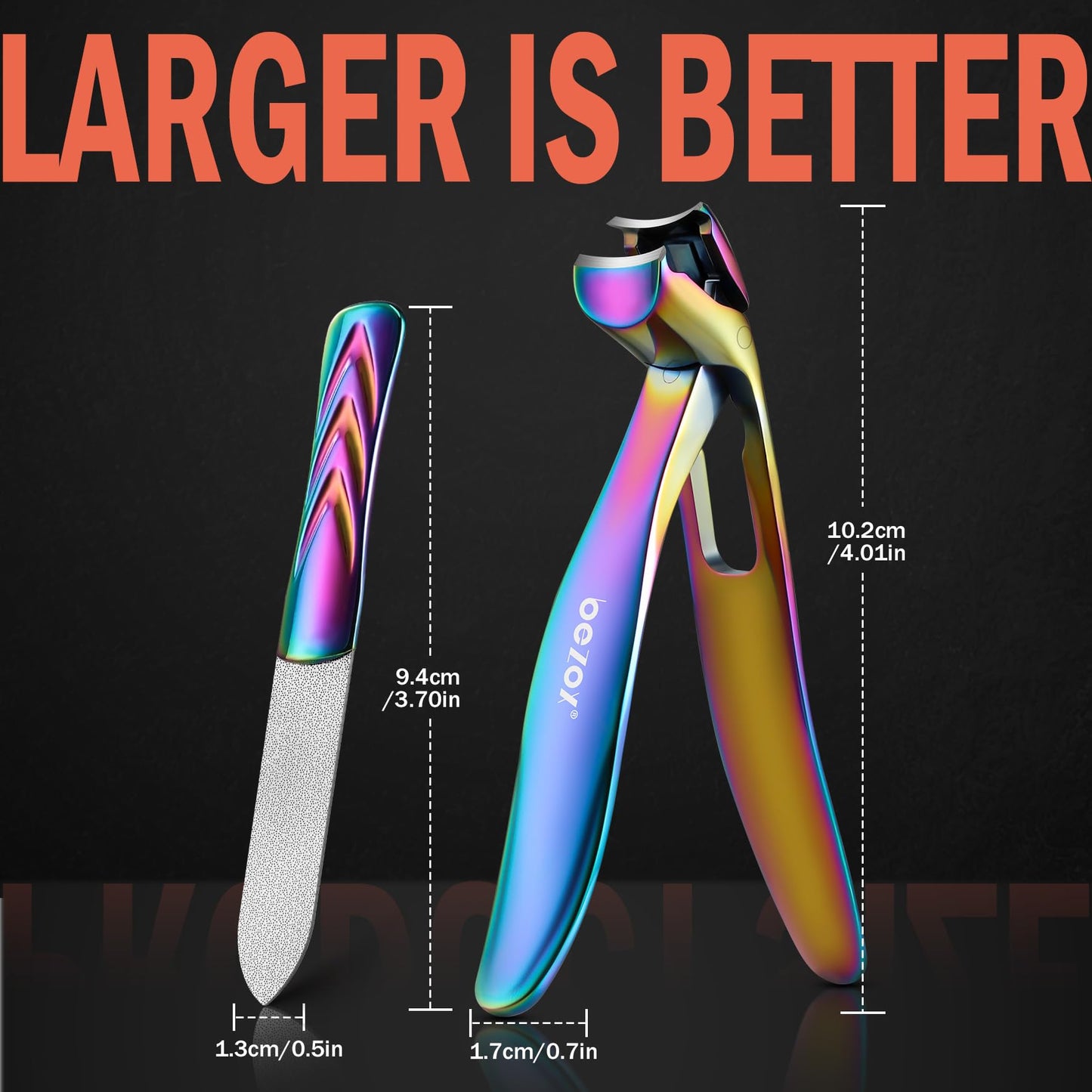 BEZOX Ergonomic Angled Head Thick Toenail Clipper for Seniors - Large Nail Clippers for Thick and Ingrown Nails with Metal Nail File, Premium Nail Cutter Fingernail Clipper for Men and Women - Rainbow