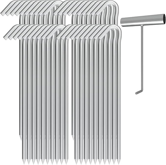9 Inch Galvanized Tent Stakes Metal Tent Pegs with T Hook Heavy Duty Steel Yard Camping Stakes Tarp Hooks Inflatables Outdoor Decorations, 40 Pack