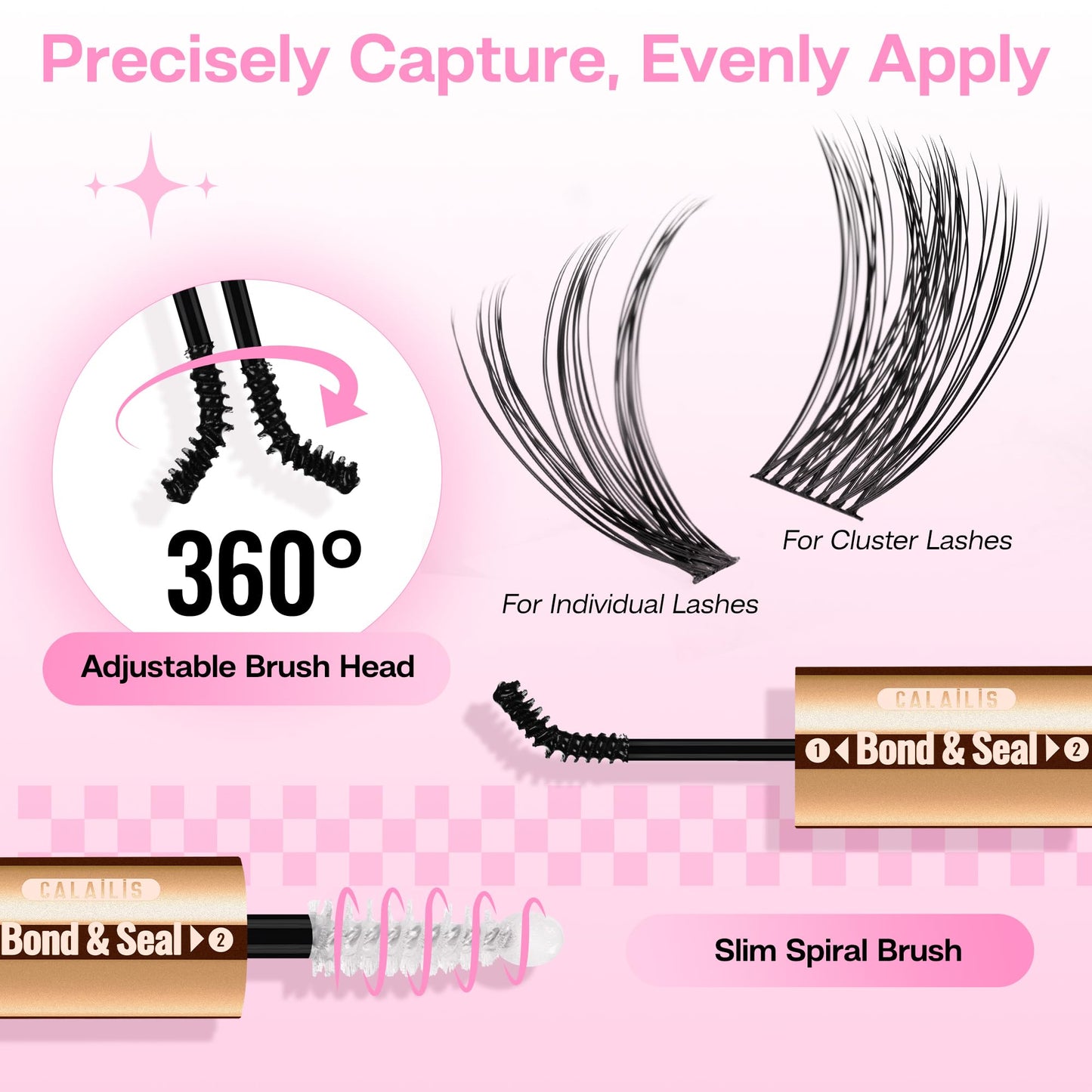 CALAILIS Lash Bond and Seal, Cluster Lash Glue for Eyelash Clusters - Strong Hold, Long Lasting 72 Hours - Waterproof, Non-irritating, Latex-Free (2 Pack)
