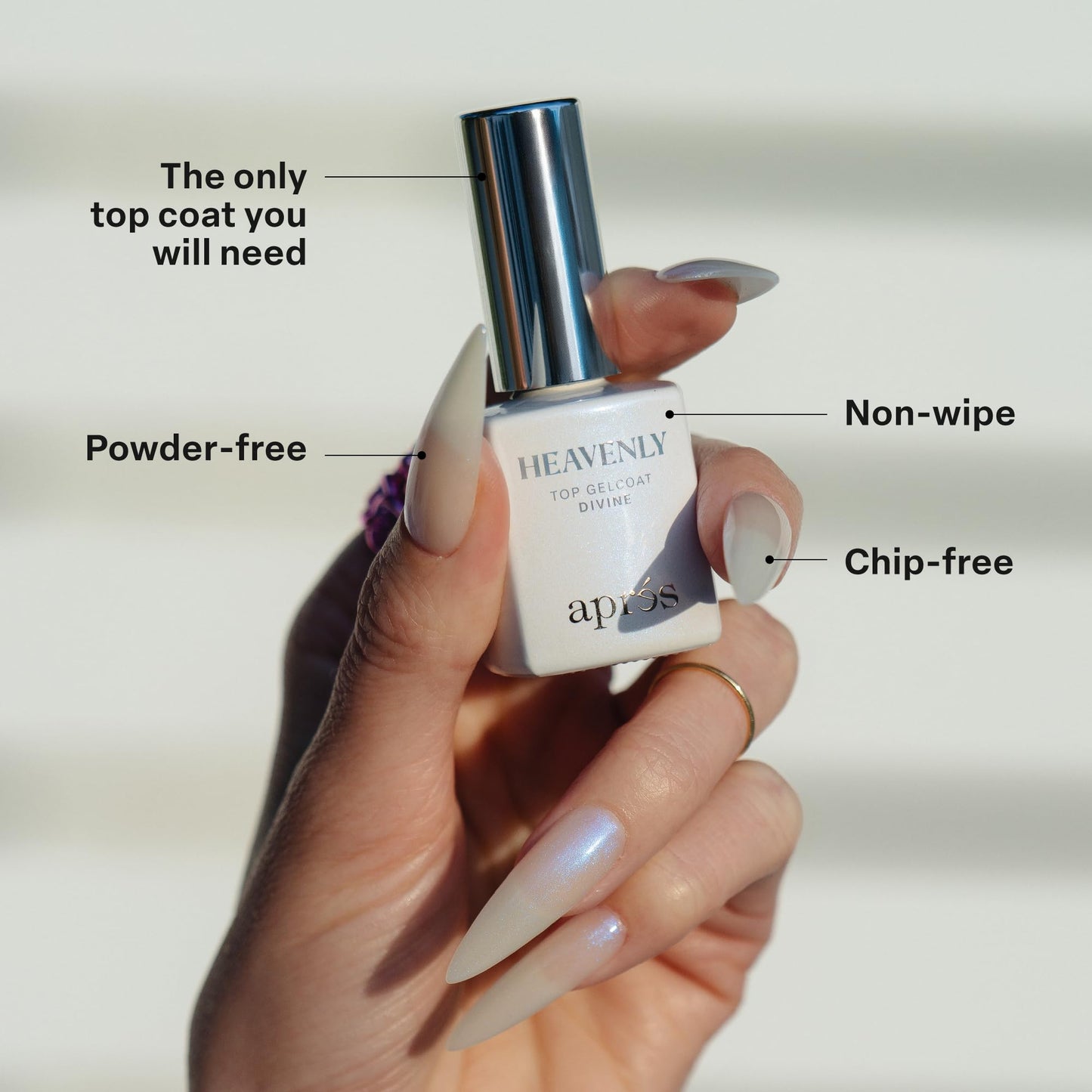 Apres Heavenly Top Gelcoat, 15 ml Non-Wipe Nail Gel Polish Top Coat, Shimmery Long Lasting Topcoat (Guardian, 15 ml)