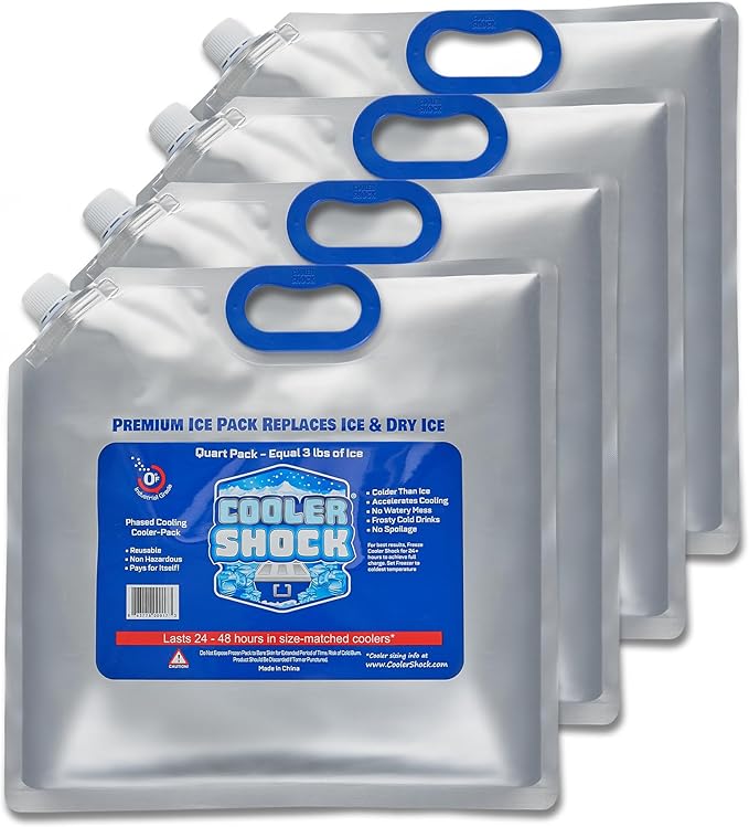 Cooler Shock Reusable Ice Packs for Cooler - Long Lasting Cold Freezer Packs for Coolers and Lunch Boxes - Cooler Ice Packs for Camping Gear, Fishing, Road Trips, Beach Must Haves