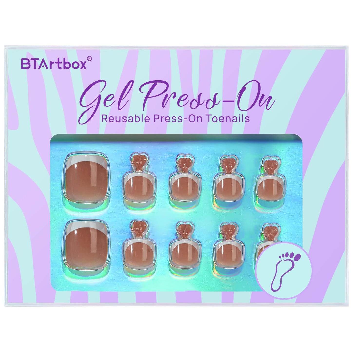BTArtbox Press on Toenails Short, White French Tips Toenail Press Ons Square for Women, Fit Perfectly Press on Toe Nails with Glue, Fake Toenails in 16 Sizes- 32 Toenails Kit, Champ