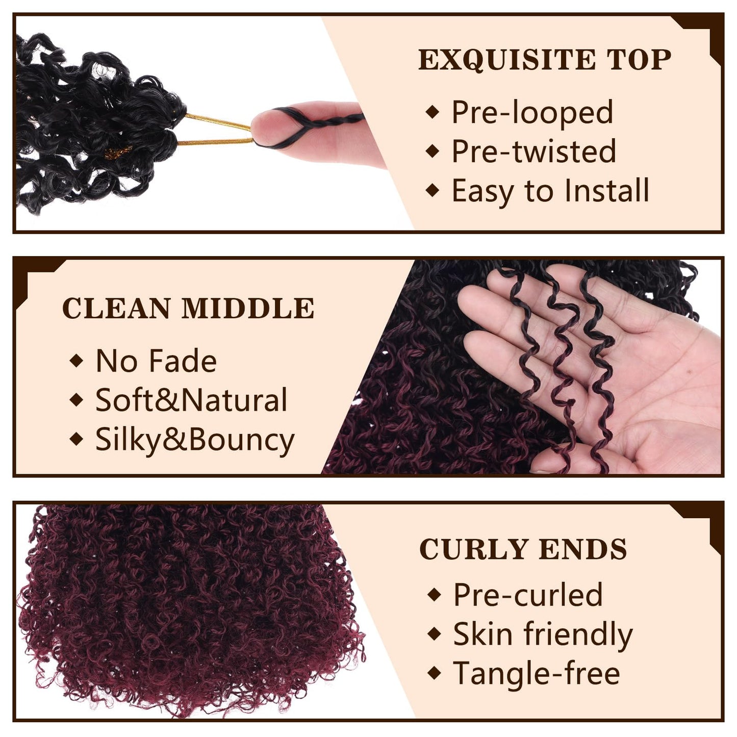 COOKOO 8 Packs 12 Inch Pre-twisted Synthetic Crochet Braiding Hair Ombre Burgundy Short Micro Passion Twists Braiding Hair Pre Looped Yanky Twist Crochet Hair Curly Ends for Women 1B/Bug