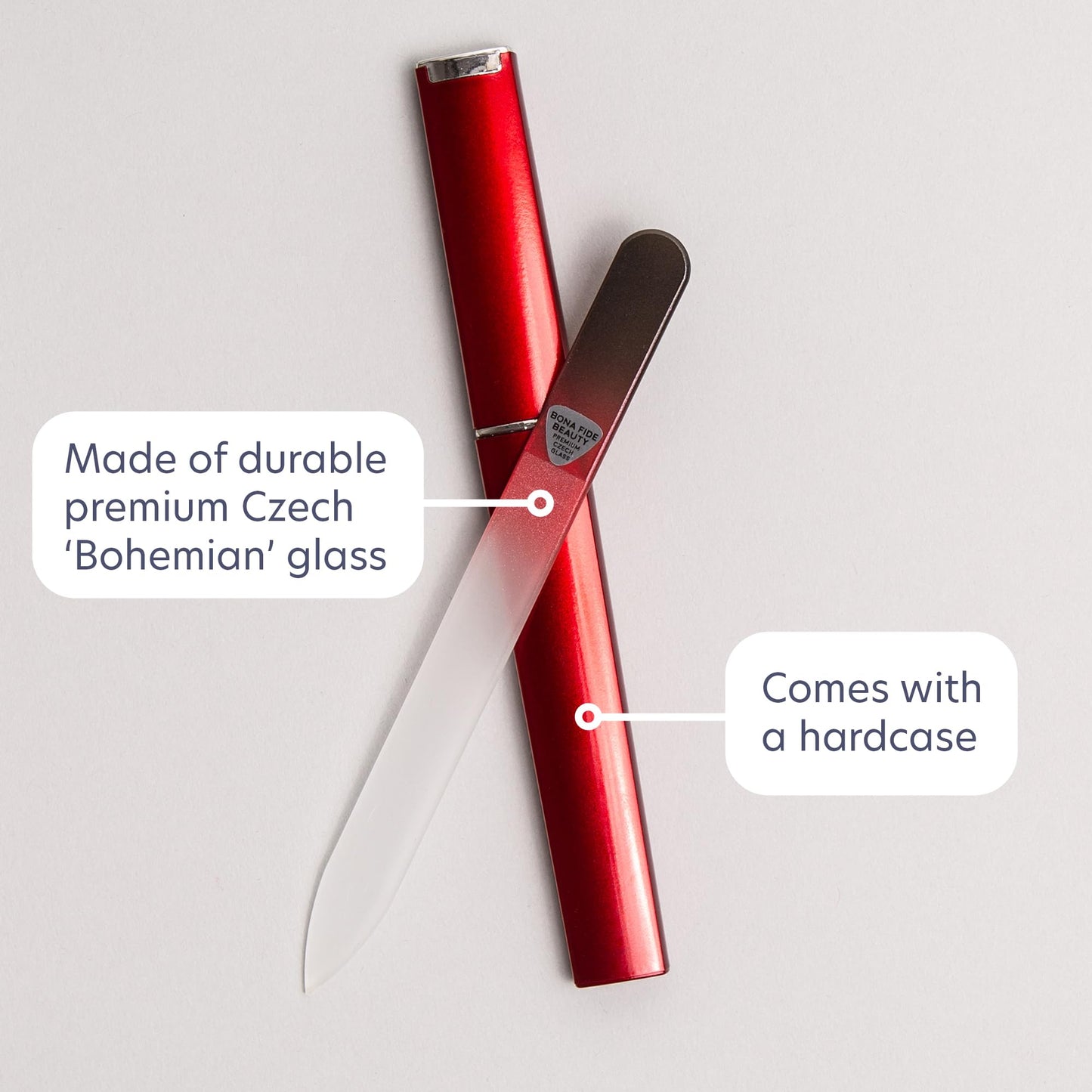 Bona Fide Beauty Czech Glass Nail File for Natural Nails (Black Red), 1Pc Crystal Nail Filer with Case Made in The EU