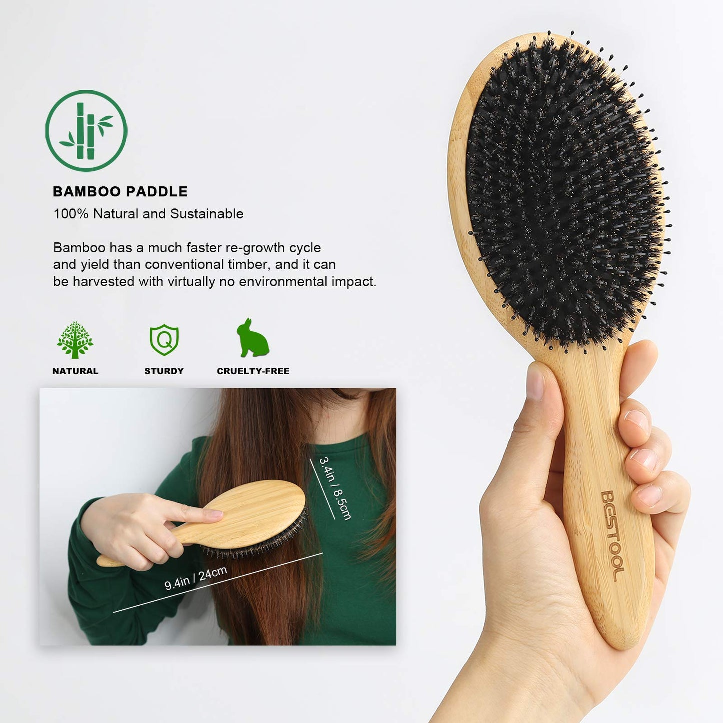 BESTOOL Hair Brush, Boar Bristle Hair Brushes for Women men Kid, Boar & Nylon Bristle Brush for Wet/Dry Hair Smoothing Massaging Detangling, Everyday Brush Enhance Shine & Health Natural