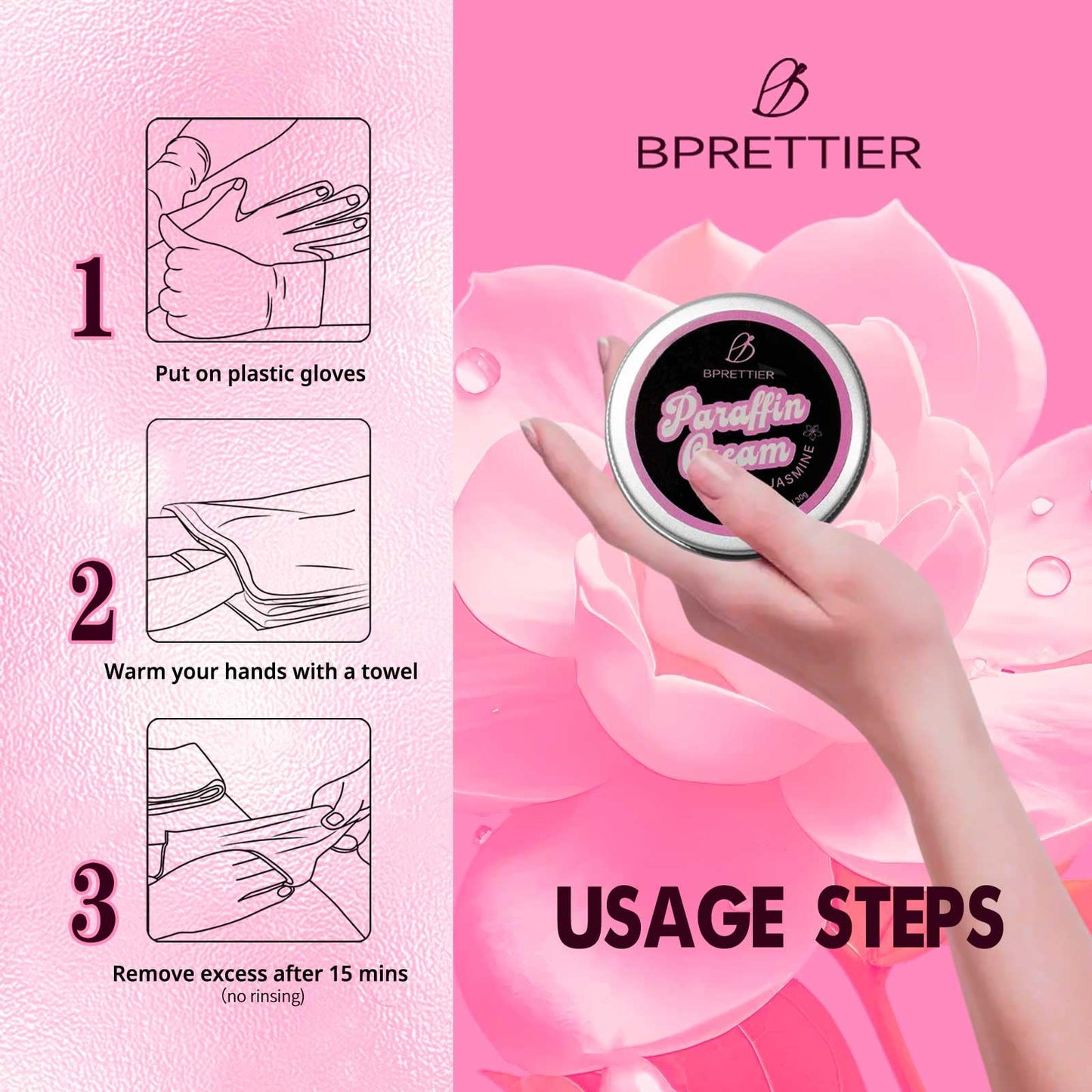 BPrettier Cold Paraffin Wax Hand and Feet Cream - No Heat Needed - Shea Butter for Cuticle Care - Vanila Scent - at Home Spa Results Without Melting Kits