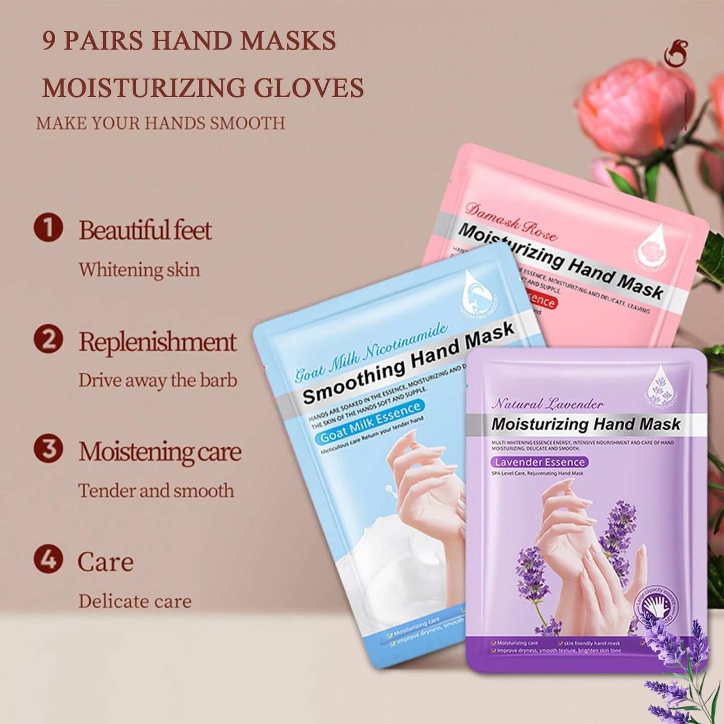 ASMAYSA Moisturizing Hand Mask Gloves, 9 Pairs Hydrating Hand Mask For Dry Cracked Hands, Hand Peeling Mask, Hand Exfoliator Peeling Mask for Women