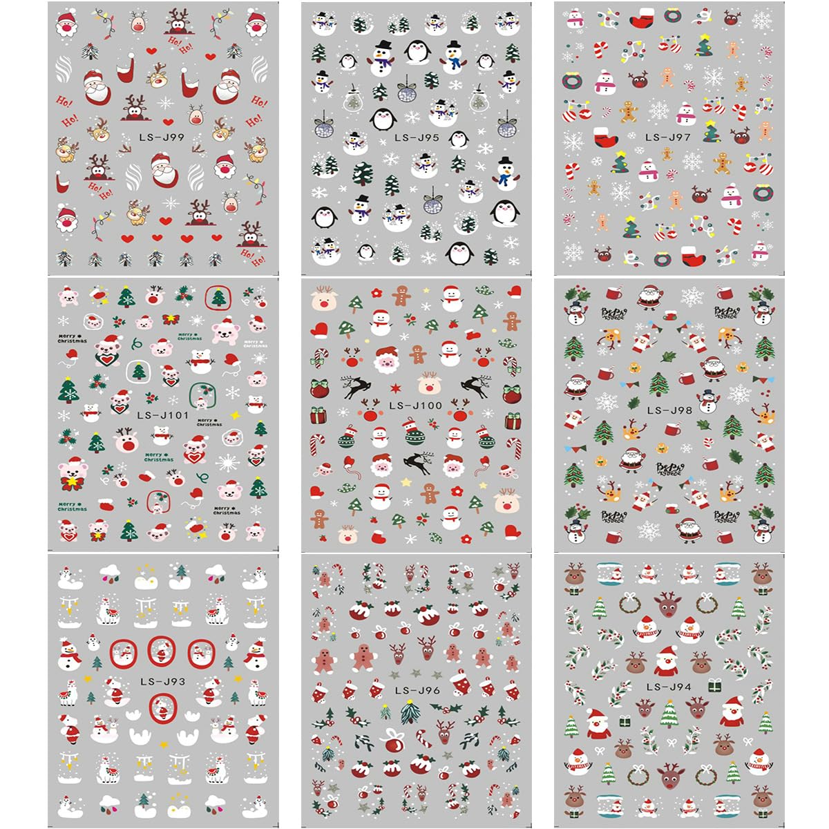 9 Sheets Christmas Nail Stickers Snowflake Nail Decals Snowman Elk Tree Santa Claus Nail Stickers Design Stickers 3D Self-Adhesive Holiday Xmas Nail Decals for Nail Art Manicure Decorations