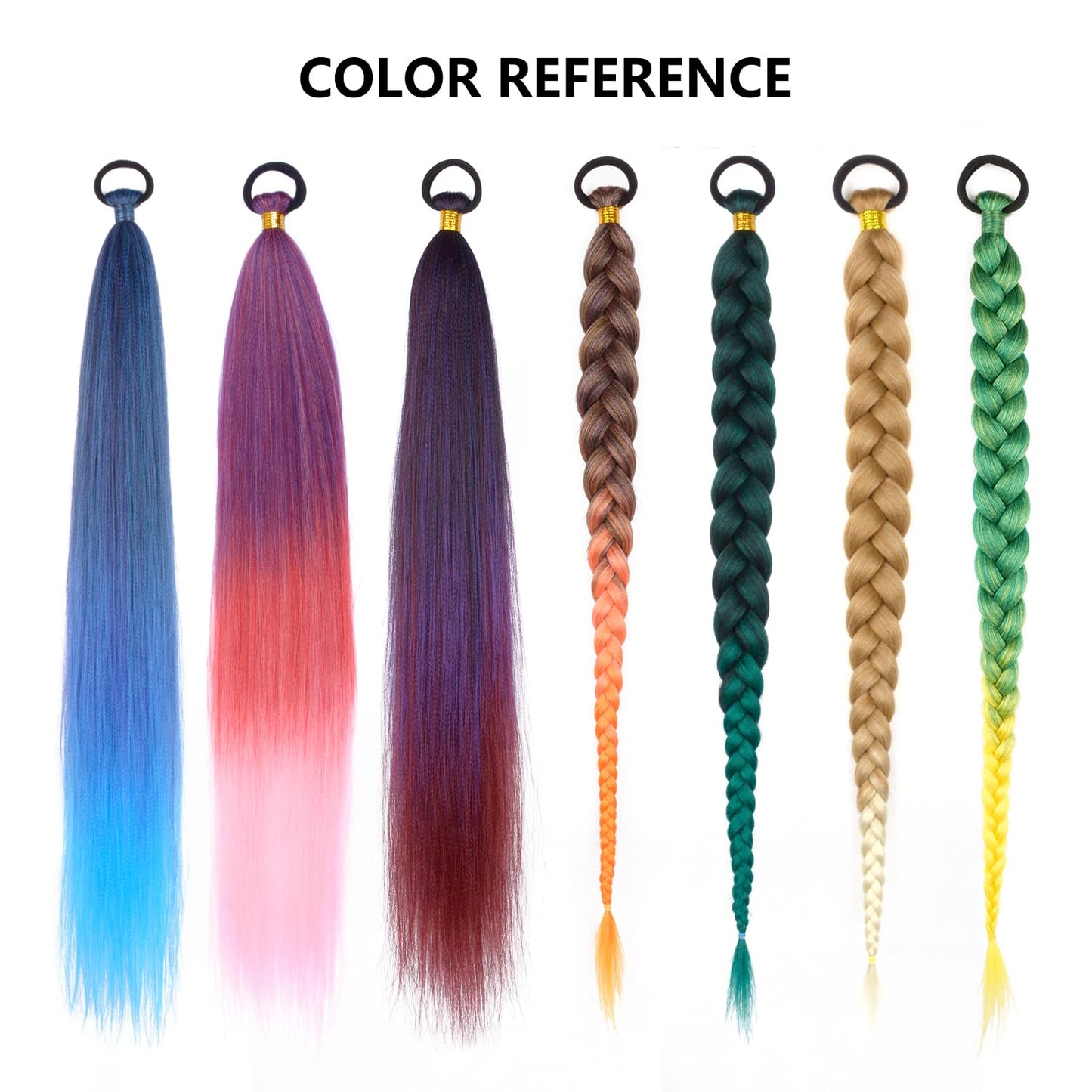 Braid Ponytail Extension with Elastic Tie Straight Sleek Wrap Around Braid Hair Extensions Ponytail Natural Soft Synthetic Hairpiece Blue gradient 26 Inch(Black/Blue/Light Blue#)