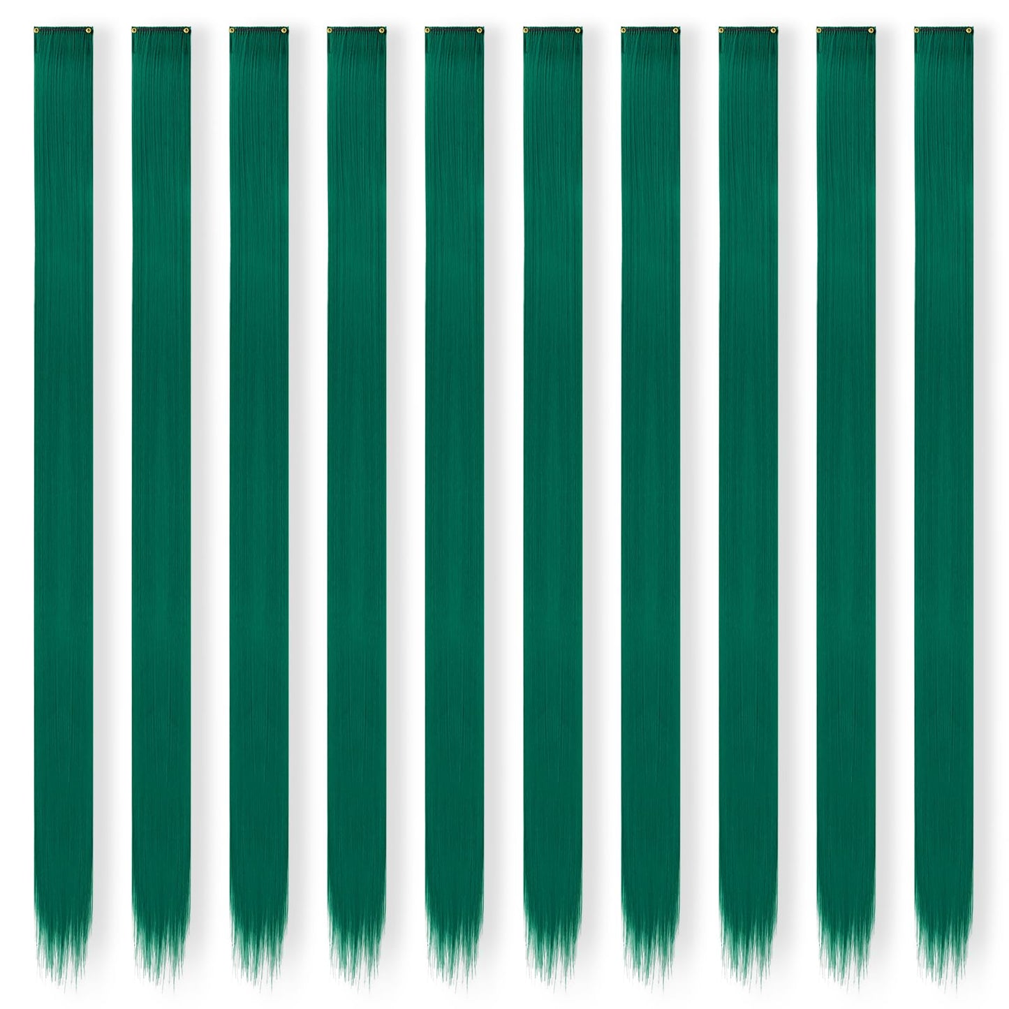 FESHFEN Colored Clip in Hair Extensions - 10 PCS Polaris Dark Green Highlighted Hair Piece Straight Synthetic Clip in Hairpieces for Women 22 inch