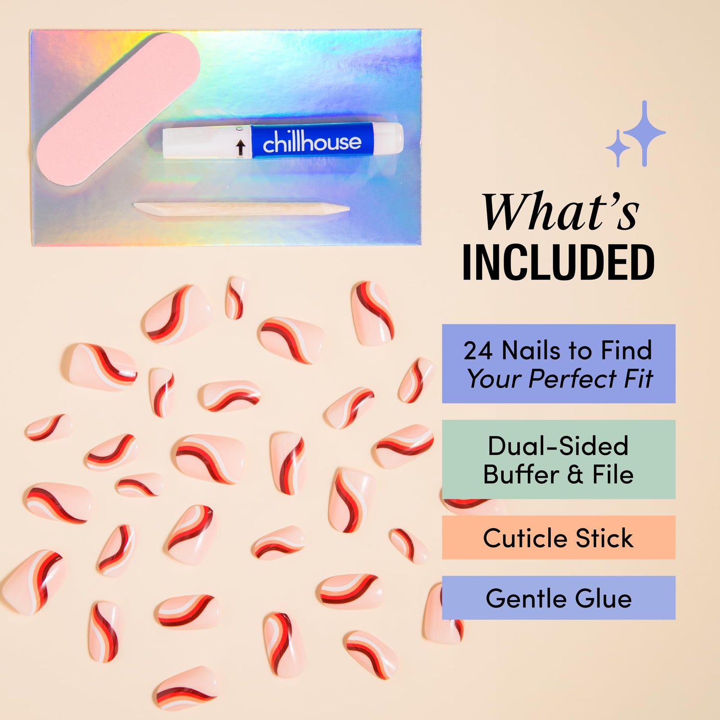 Chillhouse - Chill Tips, Press on Nails Kit - Discoteca (Oval) - 24 Nail Shapes & Sizes - Up to 3 Weeks of Wear - Customizable Fit - Reusable - Latina Founded & Women Owned - Beauty & Self Care