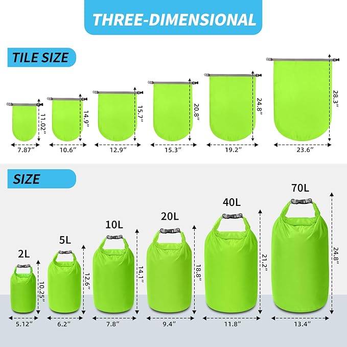 Dry Bag Set, Waterproof Small Lightweight Dry Bags for Paddle Board Kayaking, Fishing, Camping (Green, 20L 2Pack)