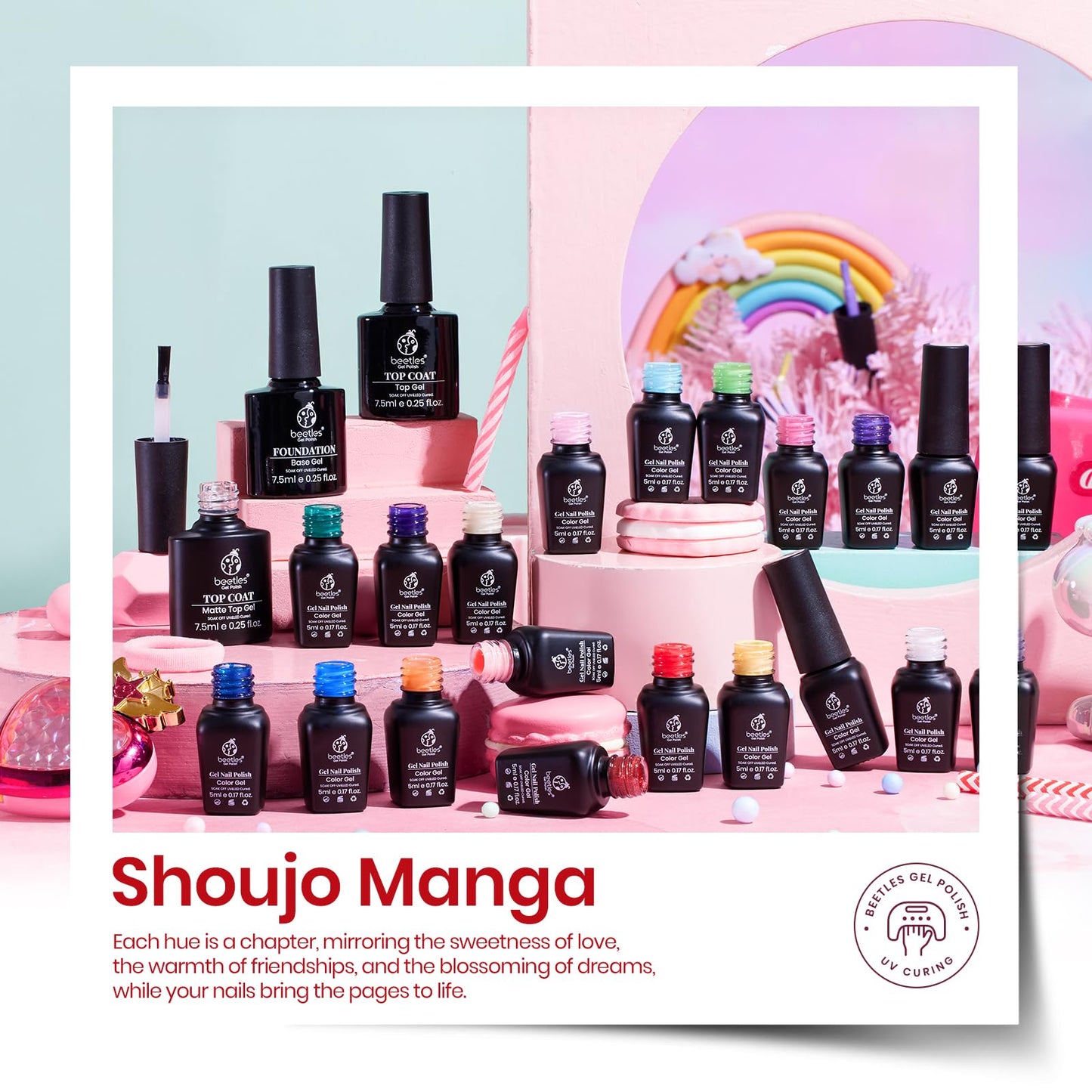 Beetles Pastel Gel Polish Set 23Pcs Summer Rainbow Gel Nail Polish Pink Orange Green Red Glitter Color with Base Glossy and Matte Top Coat Manicure Kit Soak Off Uv Led Gifts for Women