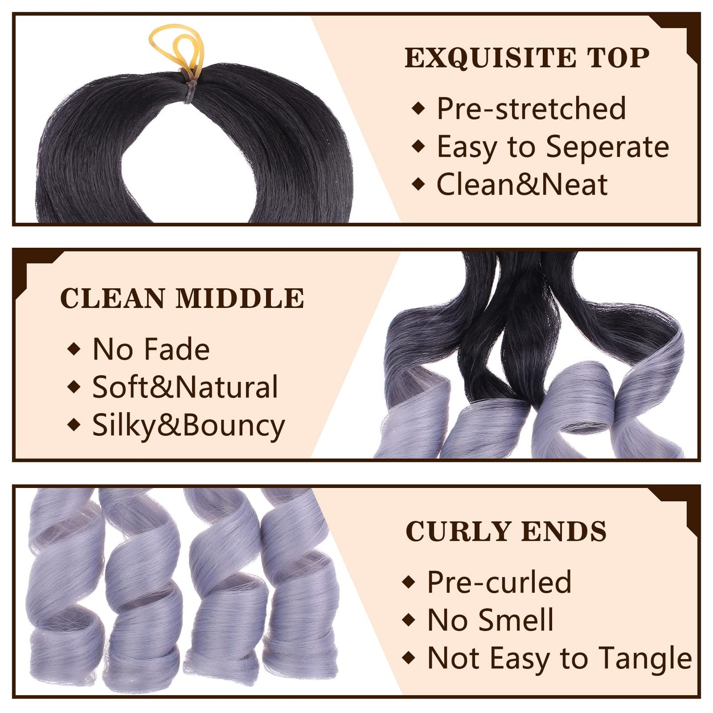 COOKOO 9 Packs 22 Inch Pre-stretched Ombre Grey French Curls Braiding Hair Spanish Curly Braids Hair Wavy Crochet Braids Hair Loose Wavy Crochet Hair Extention for Goddess Box Braids 1B/Grey#