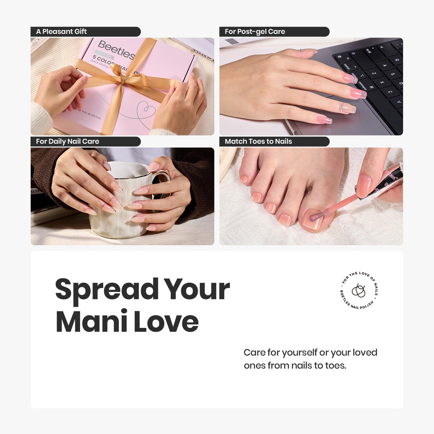 Beetles Pink Nail Polish Set, 5 Colors Nude Pink Jelly Collection Quick Dry Long Lasting Nail Polish Base & Top Coat and Cuticle Serum Kit Spring DIY Care for Nail Home Gift For Women
