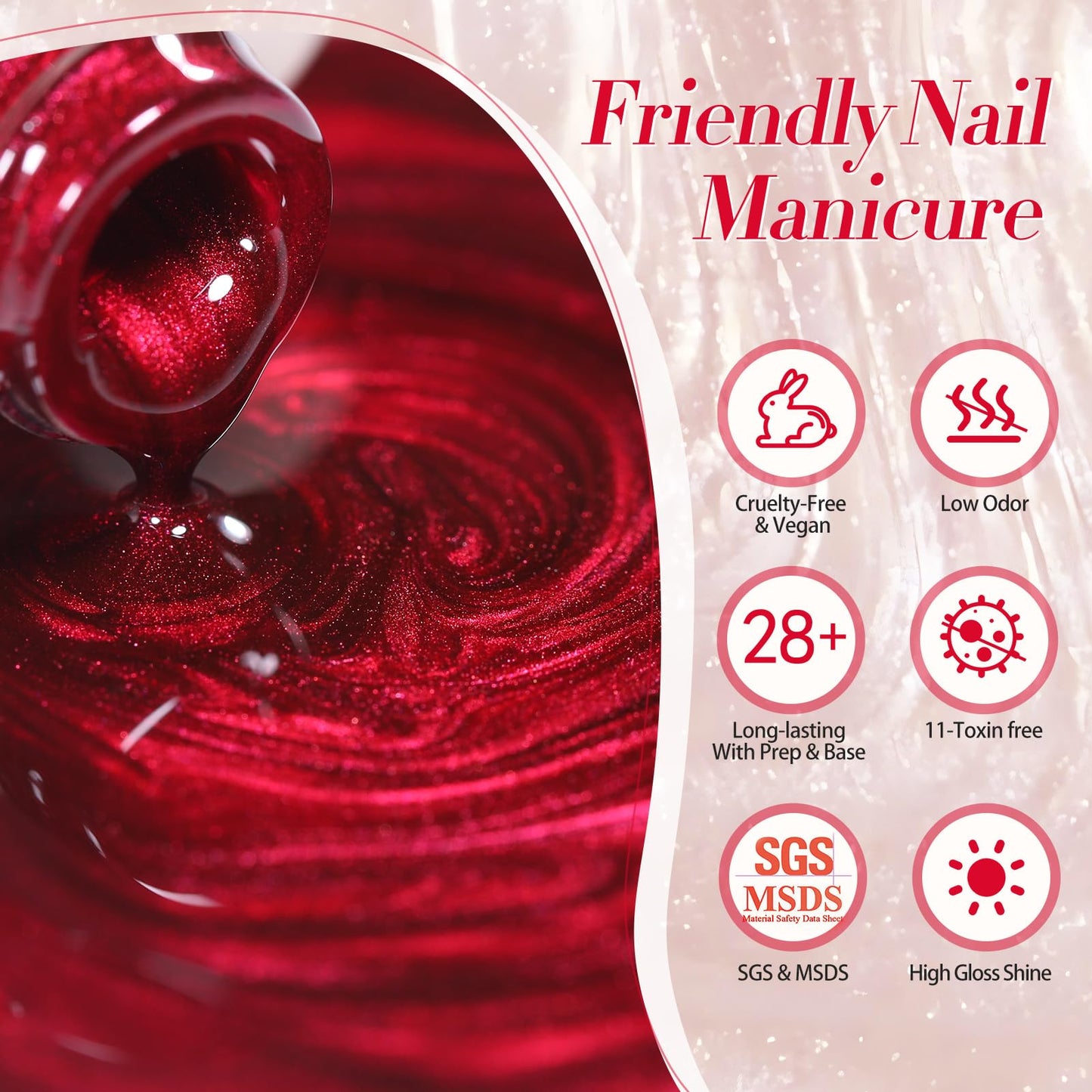 Born Pretty Scarlet Ruby Pearl Burgundy Gel Nail Polish 15ml Shimmer Glitter Pearlescent Nail Polish Mermaid Christmas Gel Nail Art Manicure DIY Gift