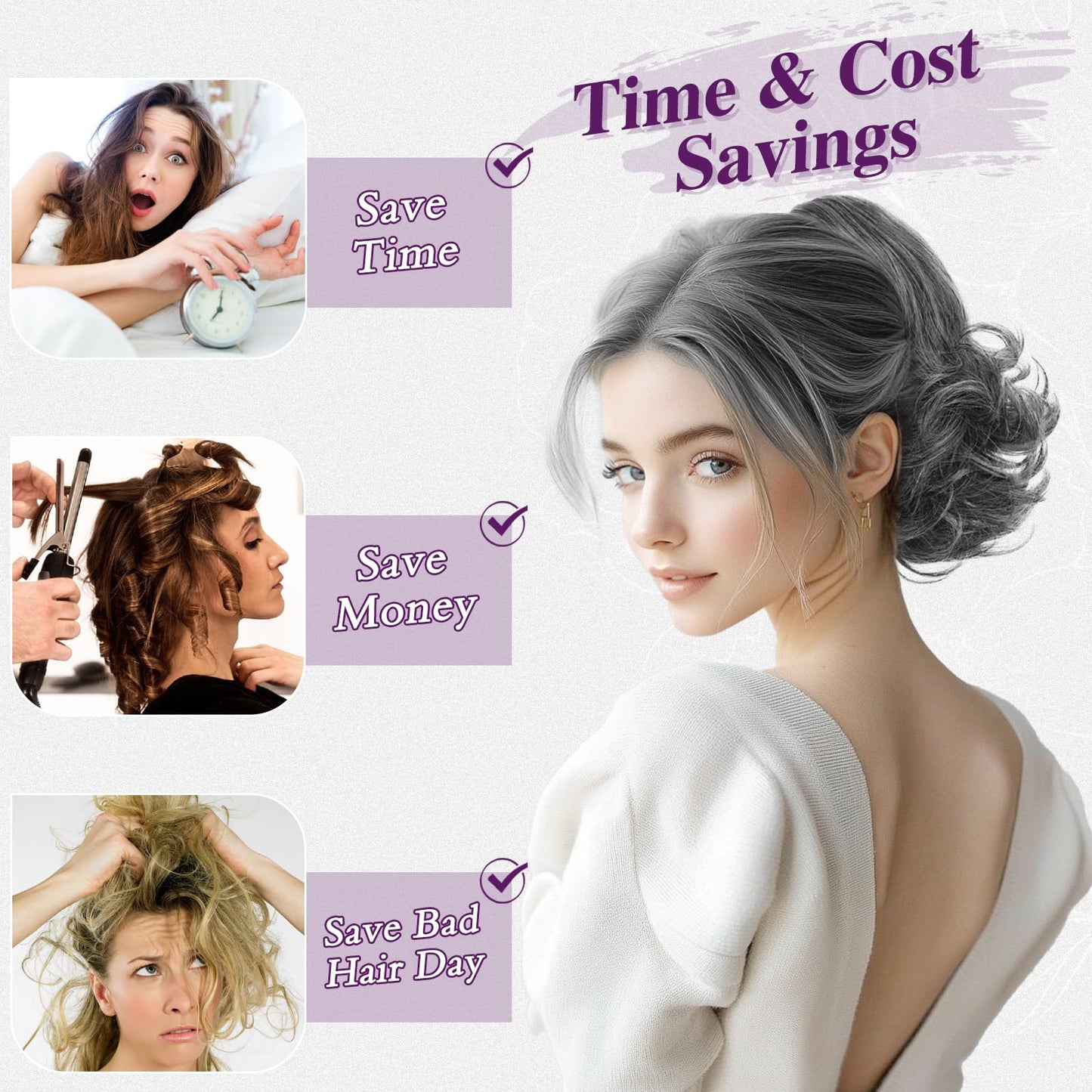 BARSDAR Drawstring Comb Clip Ponytail Extension - 10 Inch Short Wavy Clip in Ponytails Hairpieces for Women - Synthetic Gray Ponytail Extensions Fake Pony Tails - Dark Brown Mix Gray